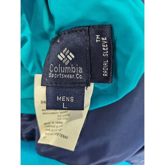 Vintage 90s Columbia Down Puffer Jacket Reversible Mens Adult Small L Blue Teal - Picture 10 of 11